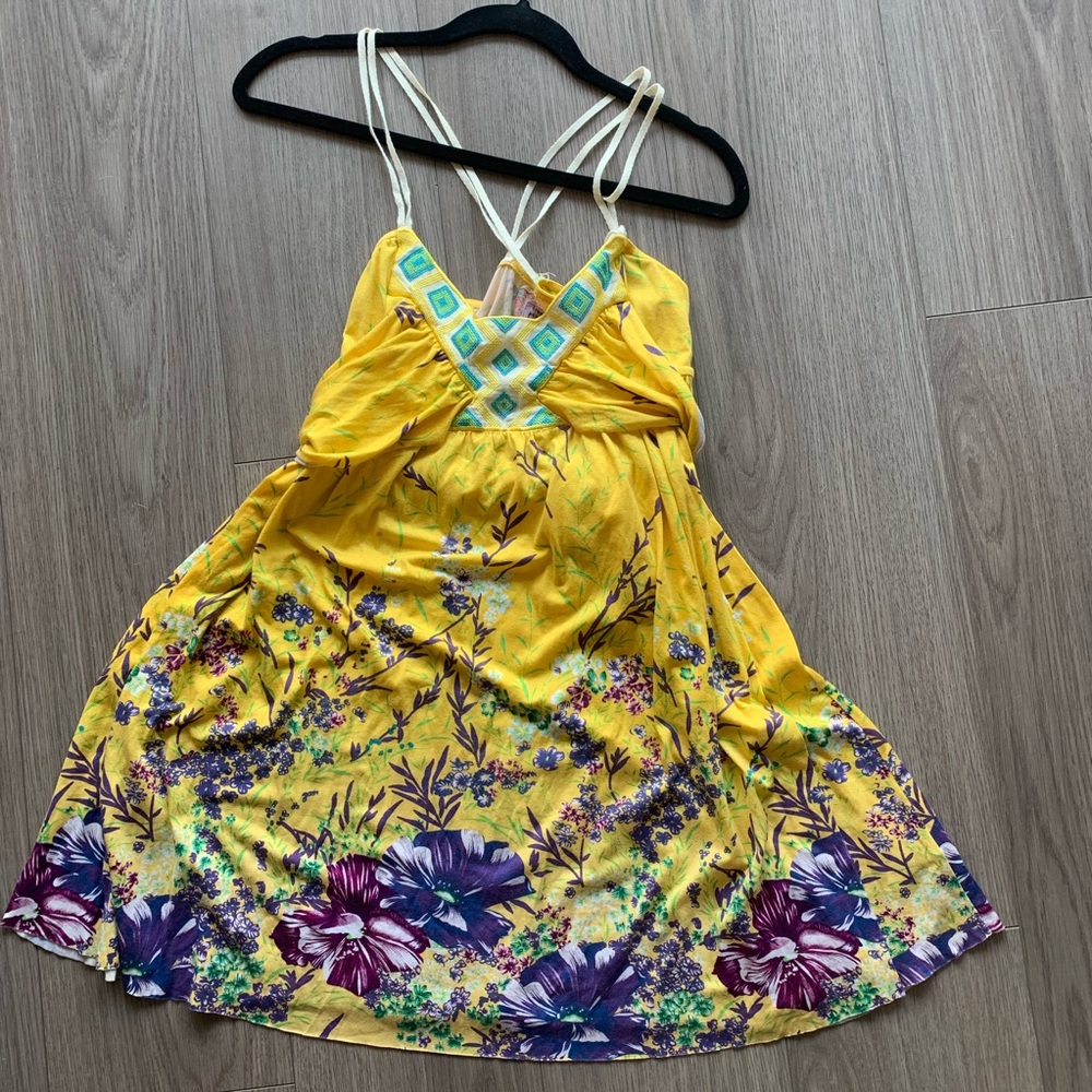 Free People yellow mini dress with strappy back